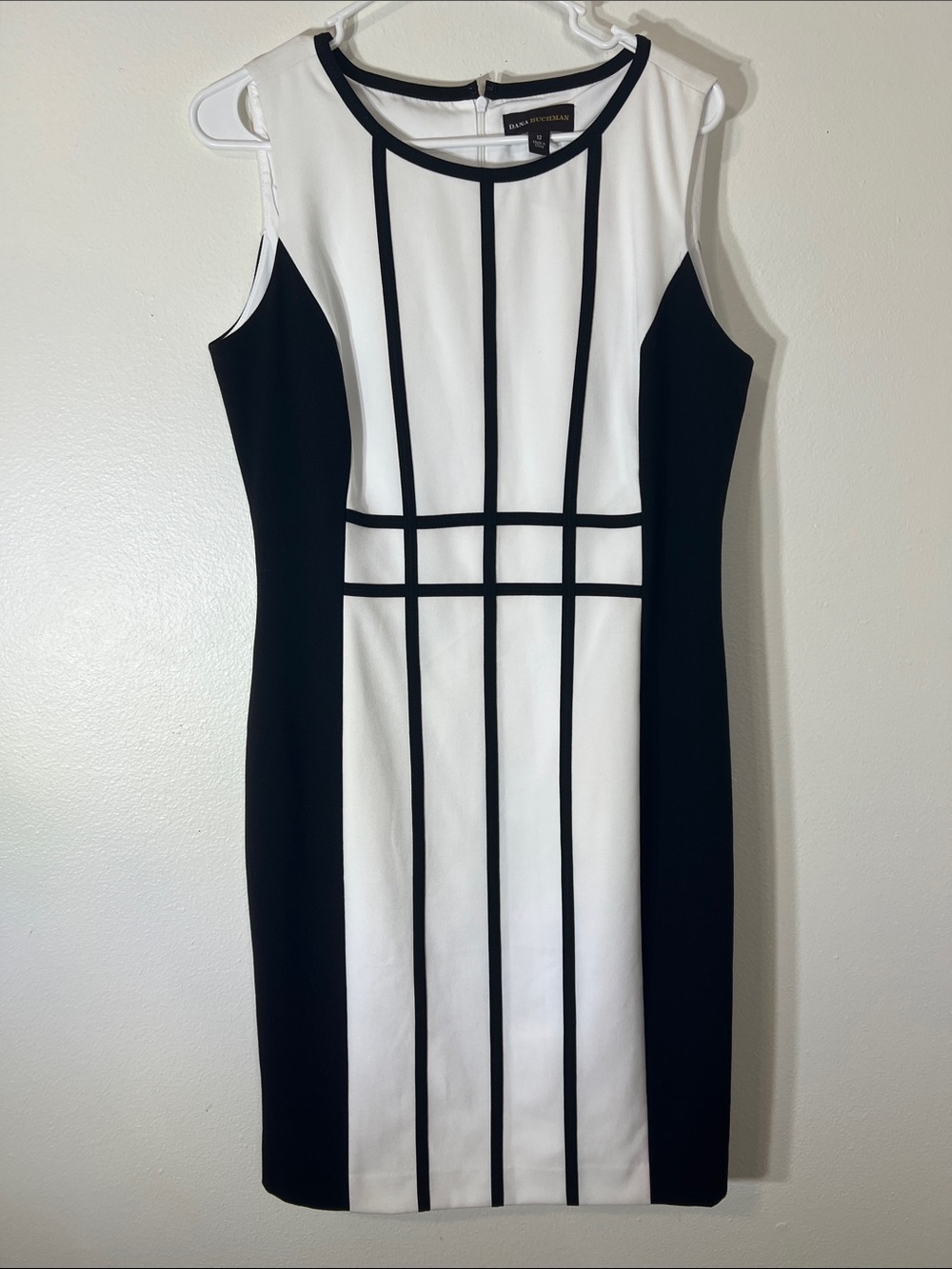 Dana Buchman Black and White Paneled Geometric Midi Dress